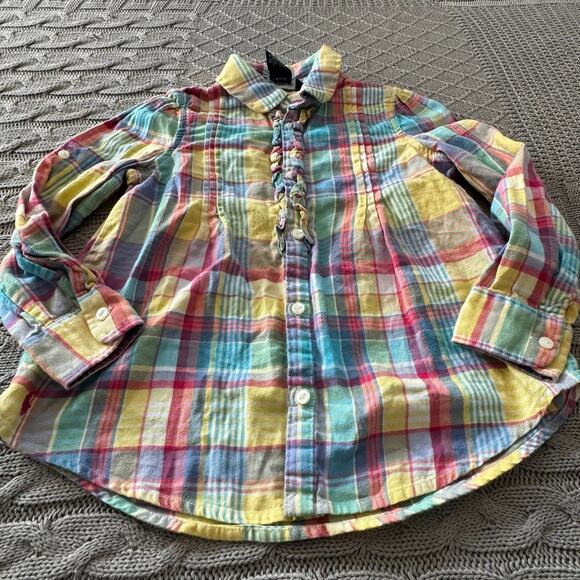 Ralph Lauren Pastel Plaid Ruffled Button Down ~ 5 - Picture 2 of 9
